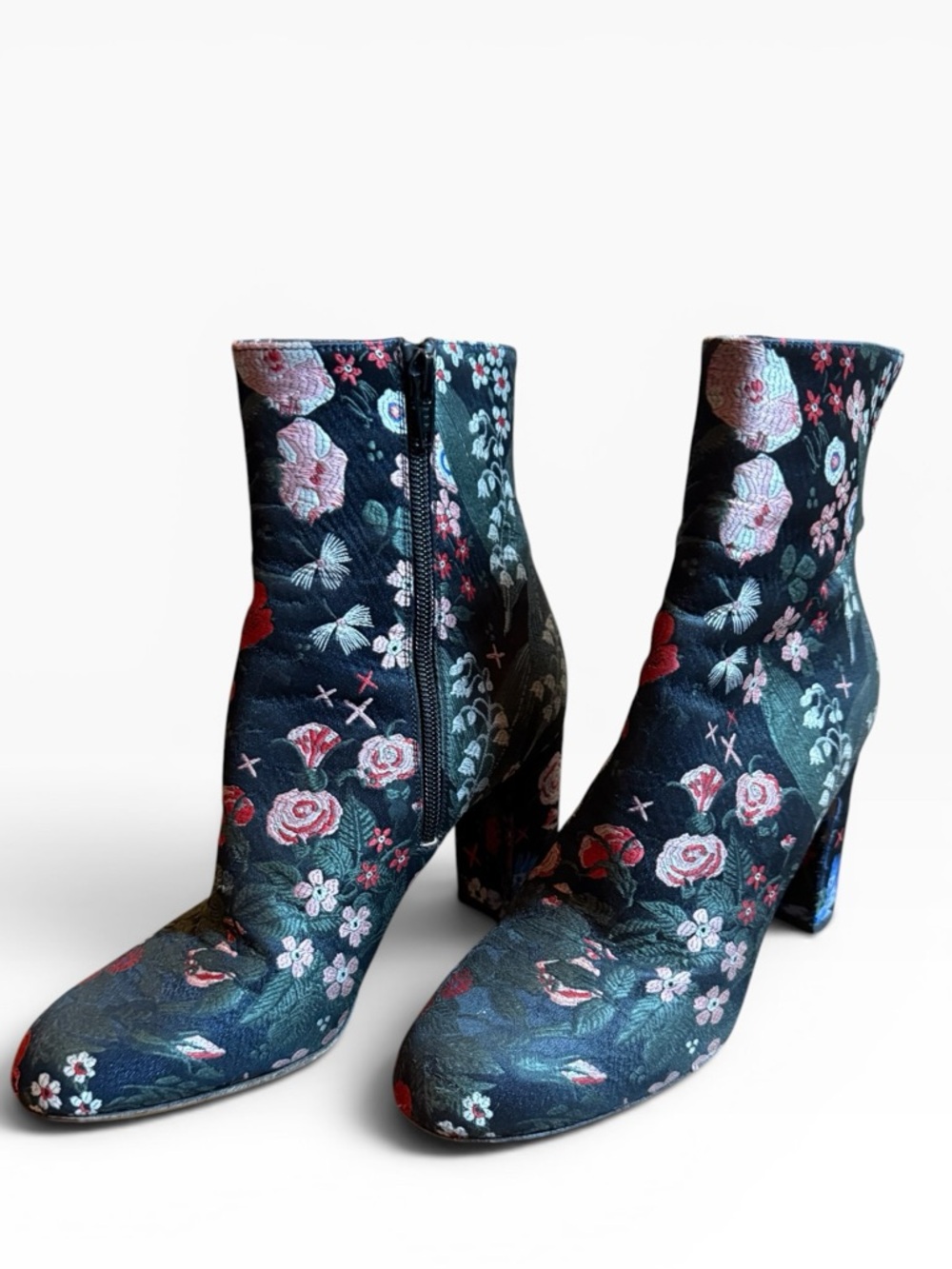 Valentino Garavani Floral Print Block Heel Ankle Boots Black EU 37.5 US 7.5 - Picture 3 of 15
